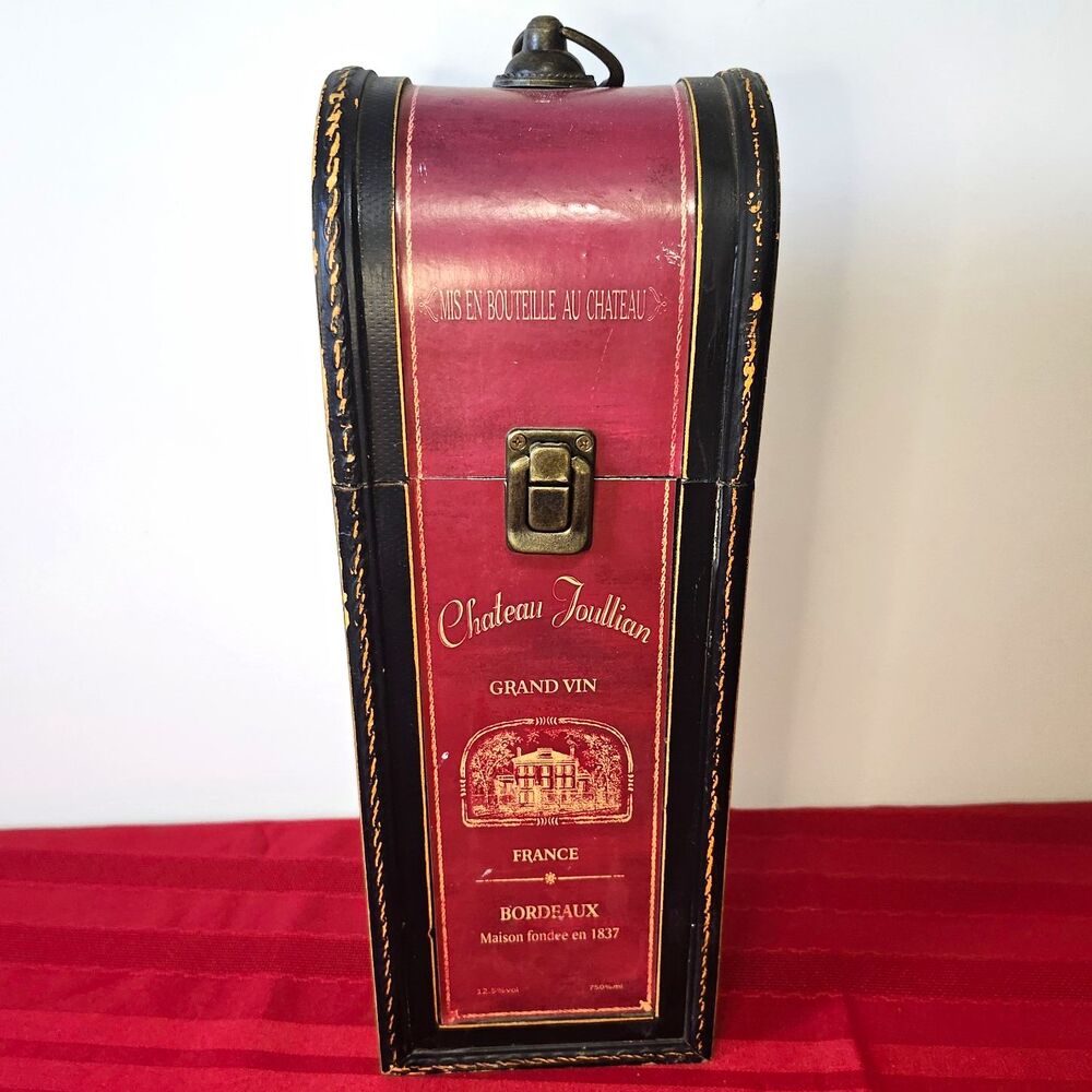Chateau Joullian Single Wine Bottle Carrier Wooden Decorative Gift Box Case